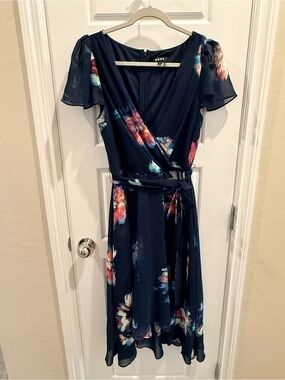 Donald J. Pliner Navy Floral Wrap Midi Dress